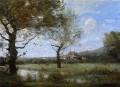 Meadow with Two Large Trees Jean Baptiste Camille Corot brook